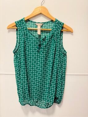Banana Republic Sheer Geometric Tie-Neck Sleeveless Top
